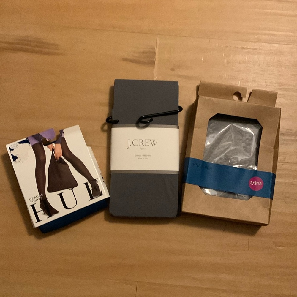 Set of 3 - tights + knee highs, gray/teal/gray lace